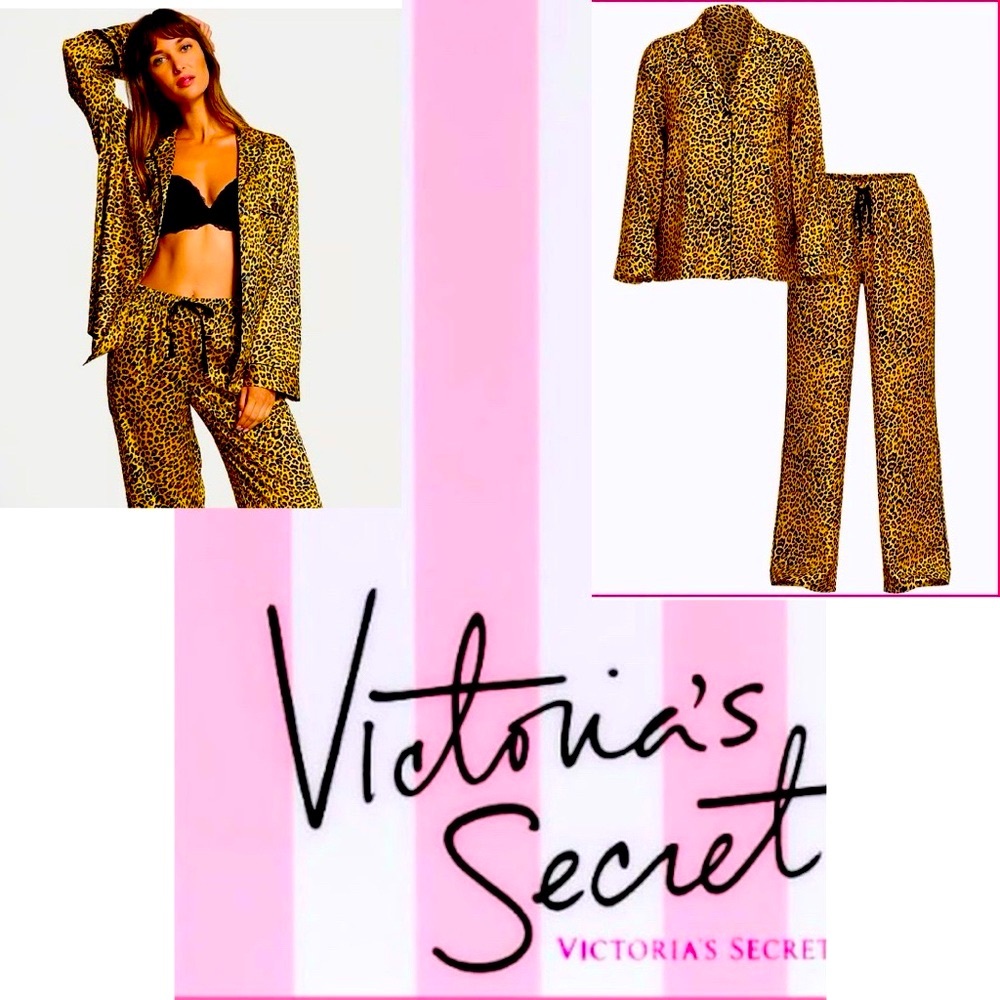 Victoria Secret Glazed Satin Long Pajama Set
Top & pants
Animal Print 
NWOT 
M